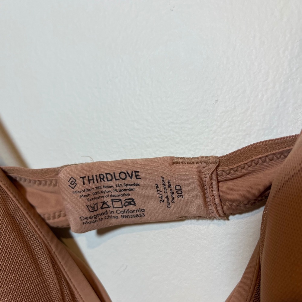 THIRDLOVE Bra 24/7 Classic Contour Plunge Bra Light Brown Removable Pads 30D - Picture 4 of 4